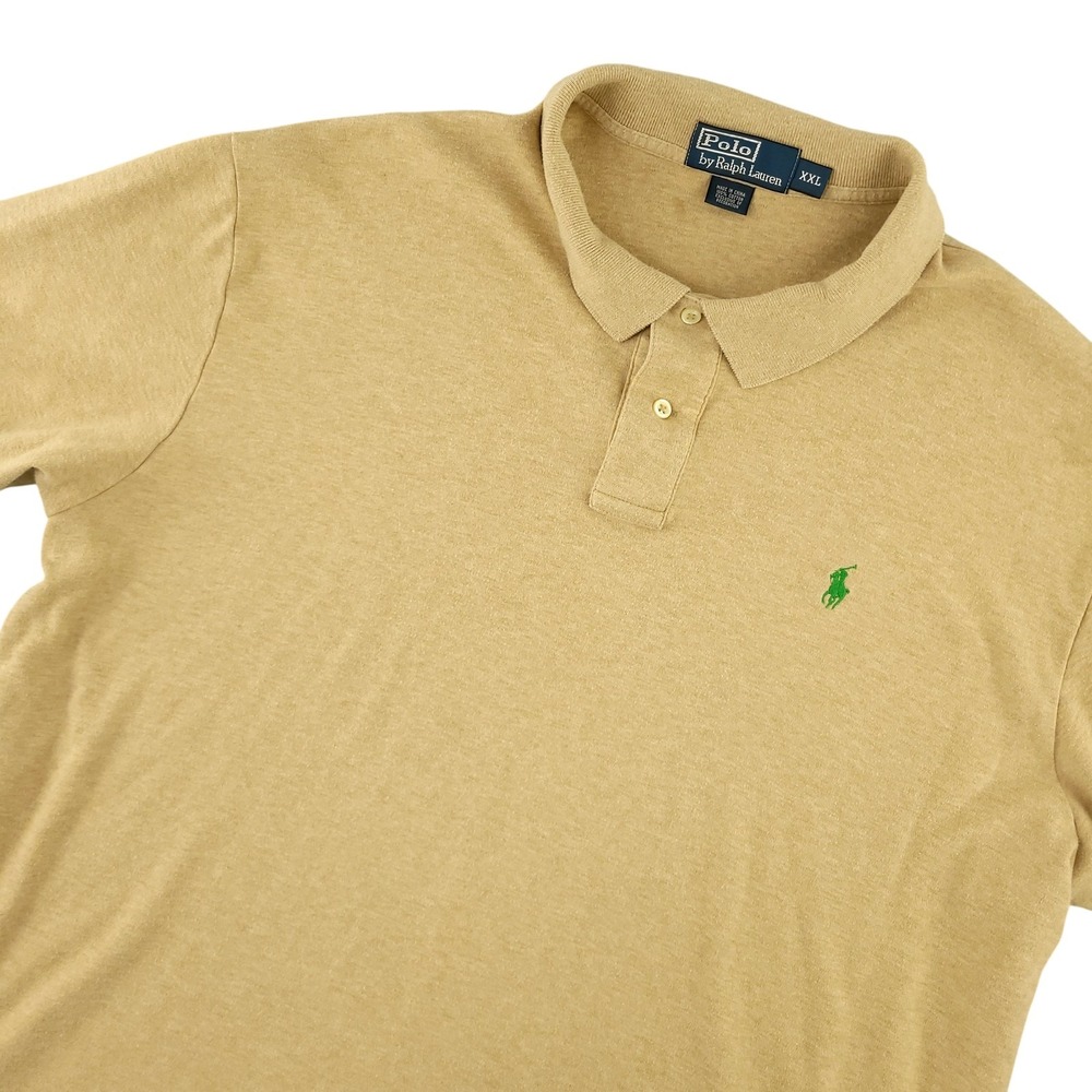 Polo By Ralph Lauren Polo Shirt Mens 2XL Beige Solid Cotton Pony Logo Casual Top